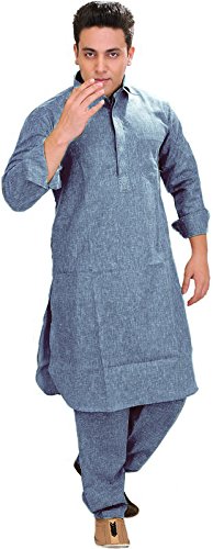 exotic india men's cotton thread embroidered pathani kurta salwar