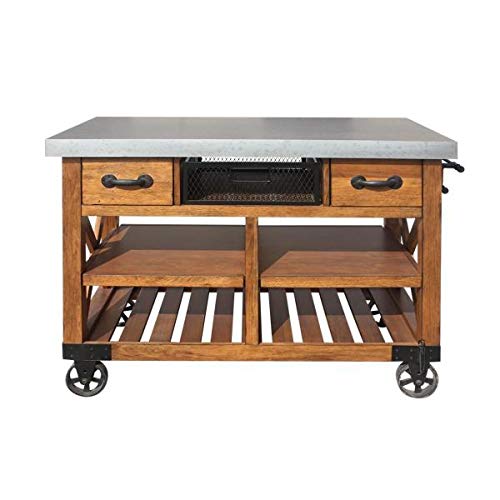 Major-Q 48" Industrial Style Distressed Antique Oak Finish Dining Storage Kitchen Island Cart with Caster Wheels, 9098182 - Thumbnail 3