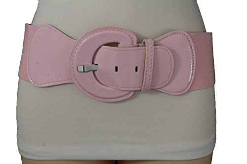 TFJ Women Elastic Fashion Belt Hip High Waist Round Buckle Plus M L Light Baby Pink