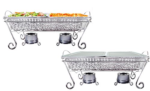 Tiger Chef Decorative Ornate Disposable Chrome Wire Full Size Chafer Stand Pans Set - Elegant Catering Set Serving Dishes for Parties (22-piece set)