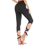 Klorify Belly Dance Pants Yoga Tights Tie up Leggings Strappy Dry Fit Workout Capris High Waist (Large, Black)