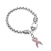 Pink Crystal Stone Breast Cancer Awareness Ribbon Charm Lobster Clasp Bracelet for Women