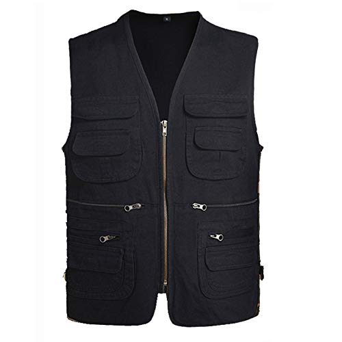 Elonglin Herren Outdoor Weste Multi Tasche ReiÃverschluss Druckknopf Baumwolle Westen für Jagd Angeln Camping Sport Fotografie
