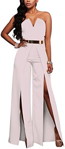Womens Sexy Tube Top Strapless Split Wide Leg Jumpsuits Rompers Without Belt