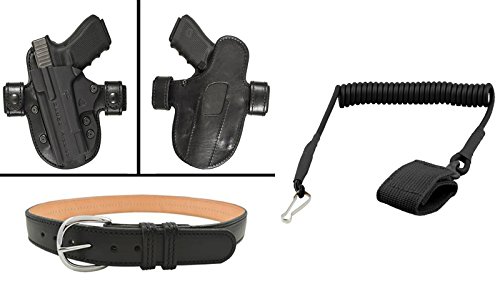 Comp-Tac Gladiator S&W Smith & Wesson M&P Shield 9mm/.40 Outside The Waistband Concealed Carry Hybrid Holster, Left + Size 36 Kydex Reinforced 1.5" Contour Leather Belt + Ultimate Arms Gear Lanyard