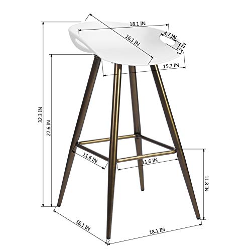 Set of 2 Bar Stools,Kitchen Counter Bar Breakfast Bar Chairs,Modern Minimalist Loft Style High Stools,Seat Height 27.6 Inches,with Low Backrest & Footrest,for Kitchen Island,Counter,PP White & Bronze