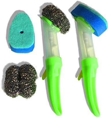 2-Pack Premium Quality 24cm (10”) Dish Brushes – Soap Dispensing – 2 Different Brush Heads – Strong & Durable – Removes all Dirt & Food - Ergonomic Handle - 100% Money Back