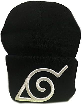 Huhuniu® Hat Ninja Cos Warm Hat the Village of Konoha Ninja Flag Wool Hat (black+white)