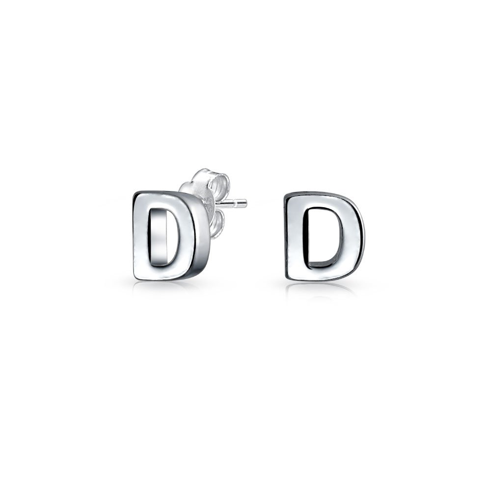 ABC Minimalist Capital Block Alphabet Letter D Initial Stud Earrings For Teen For Women .925 Sterling Silver — image 1