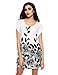 OURS Women's Short Sleeve Casual Loose Floral Plus Size Tunic Dress Flower Printed Dress (White&Black)