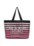 Victorias Secret Metallic Striped Canvas Tote Black & Pink
