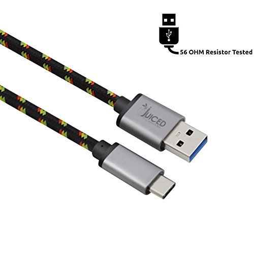 Juiced Systems USB-C to USB 3.0 Braided Data & Charging Cable - 6.6 ft Length - Made with 56Î© Resistor