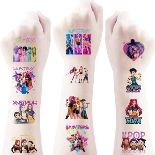 40pcs Sheets Kpop Demon Temporary Tattoos for Kids, Cartoon Kpop Hunters Birthday Party Favors Gifts for Girl Boys Home Activity Class Prizes Carnival Christmas Rewards