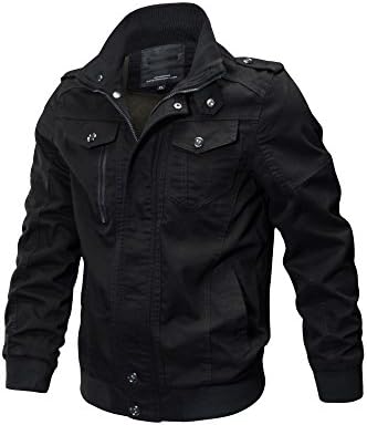 Buytop Men's Cotton Jacket Casual Military Windbreaker Jacket Cotton Trucker Outerwear(2701Black-XL)