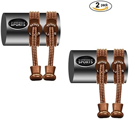 AKTIVX SPORTS LACES - No Tie Elastic Shoelaces that Lock, Replacement Running Shoelaces for Men, Women,Adults, Seniors &amp; Kids Sneakers, Cleats, Boots (2-Pack) (Brown, Brown)