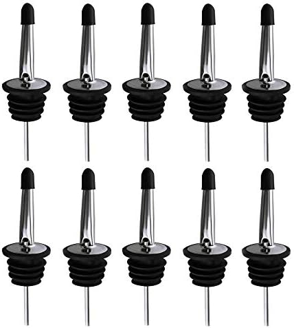 Aissy Pourers,10 Pieces Stainless Steel Liquor Spirit Bottle Speed Pourers with Rubber Dust Caps for Wine,Juices,Acidic Drinks,Oil,Syrups,Vinegar,Spirits Silver+Black