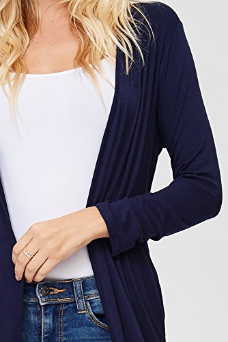 Annabelle Women's Comfy Long Sleeve Open Front Side Slit Plus Size Duster Cardigan with Pockets Navy X-Large T1163B
