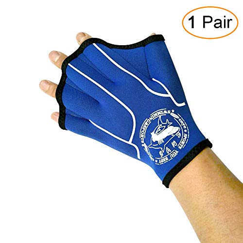CNYE Aquatic Gloves for Water Aerobics Snorkeling - Webbed Swim Gloves Aqua Fit Training Gloves - Helping Upper Body Resistance - No Fading - Blue (M)