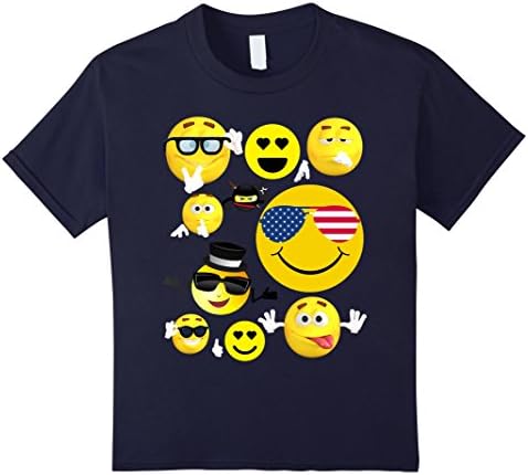 Kids Emoji Pack Combo Smiley Faces Tshirt 12 Navy