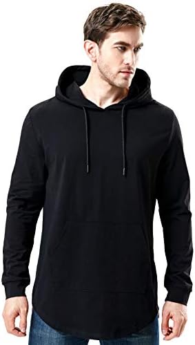 Bertte Mens Hipster Hip Hop Elong Longline Hoodie Side Zipper Short/Long Sleeve T-Shirt