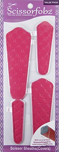 Scissors by SCISSORFOBZ with ScissorGripper -VALUE PACK-4 sizes- Designer Scissor sheaths Covers Holders for embroidery sewing quilting - Quilters sewers gift - Fuchsia Uphostery. S-02
