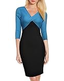 WOOSEA Women's Sleeveless V Neck Colorblock Bodycon Office Work Party Pencil Dresses