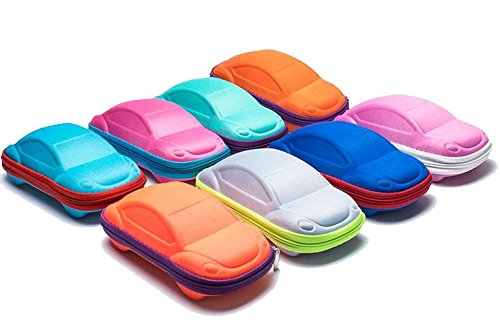 Pack of 2 Candy Color Kids Cartoon Sunglasses Case Car Shaped Spectacle Zipper Hard Eyeglass Case Box (Boys or Neutral)