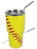 Softball Tumbler Cup 30oz Gift for Mom Men Sports Travel Coffee Mug, Stainless Steel, Vacuum Insulated, Keeps Water Cold for 24, Hot for 12 hours (Softball)