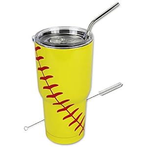 Softball Tumbler 30oz Urbanifi Cups with Protective Coating, Lid, Straw and Cleaner, Gift Sports Travel Coffee Mug…