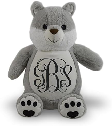 Personalized Stuffed Wolf with Embroidered Vine Monogram