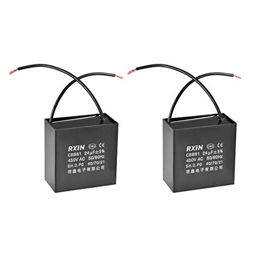 uxcell Ceiling Fan Capacitor CBB61 24uF 450V AC 2 Wires Metalized Polypropylene Film Capacitors 58x31x50mm for Water Pump Motor Generator, Pack of 2: Industrial & Scientific