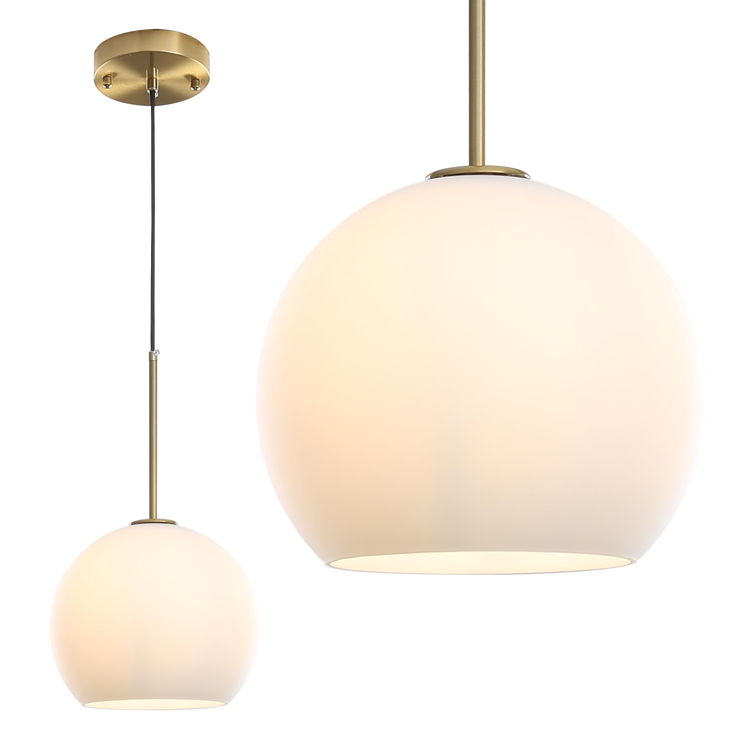 Photo 1 of Modern Globe Pendant Light Fixtures, Mid-Century Glass Globe Flush Mount Ceiling Light, Rustic Light Pendant Lights Kitchen Island Dinning Hanging Pendant Light ? (Gold-Frosted White, 25cm/10”)