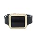 Techno Pave Iced Out Lab Simulated Diamond Square Gold Plated Digital Touch Screen Sports Watch with Black Silicone Band