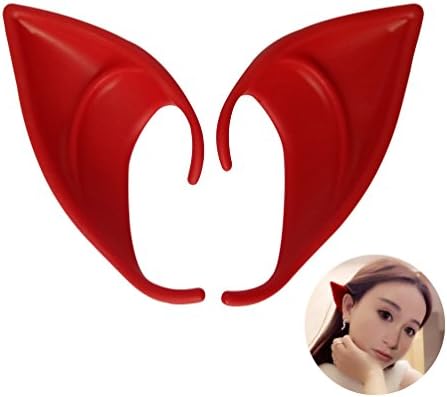UVEEFUN Cosplay Halloween Elf Ears Costume Ears Tips Latex Prosthetic Red