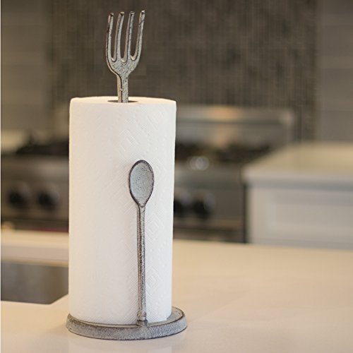 Paper Towel Holder Fork and Spoon Rustic Cast Iron Decorative