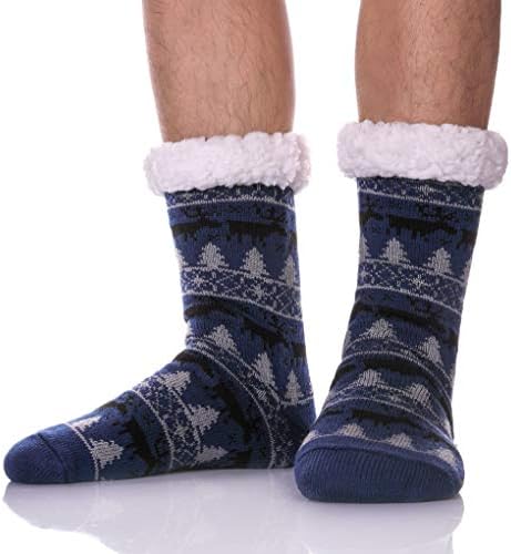 Mens Fuzzy Slipper Socks Super Soft Thick Warm Fleece Lining Knit Non Slip Thermal Winter Home Socks