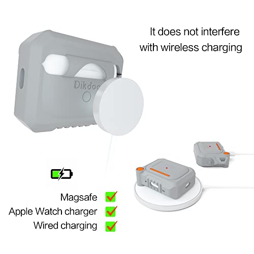 Dikdoc for AirPods Pro 2nd Generation Case Cover with Lock and Keychain, Apple AirPods Pro 2 Silicone Armor Case Magsafe Watch Charger Compatible AirPods Pro Protective Case Men (Gray)