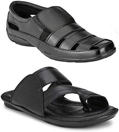 Leather Zone Men's Pure Leather Sandals (Combo of 2)
