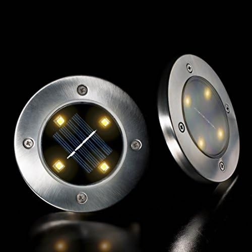 Lugumy Solar Powered 4 LED Buried Lamp Light Insert Lawn Ground Garden Lamp for Outdoor Decoration (Warm White)