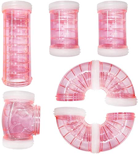 FANDE Hamster Tubes, 8PCS DIY Hamster Tunnel External Connection Tunnel Track Tube Toy DIY Creative Connection Tunnel Track Rat Toy for Hamster Sports （Pink）