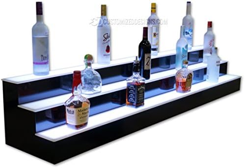 72" 3 Tier LED Lighted Liquor Bottle Display Shelves, Commercial Grade, Remote Control LED Lighting