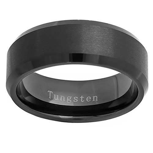 Freeman Jewels Black Tungsten Rings for Men 8mm Wedding Band Brushed Matte Finish Center(9.5) - Thumbnail 2