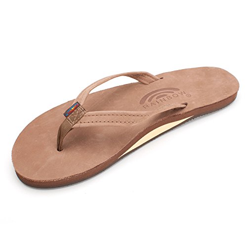 Rainbow Women's Single Layer Premier Leather with Arch Support and a Narrow Strap Sandal - Dark Brown, Medium