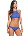 Ekouaer Swimsuits Women Tank Padding Bikini Set High Neck Bathing Suit (Blue, Medium)