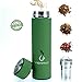 VIBRANT ALL IN ONE Travel Mug - TEA INFUSER Bottle - Insulated HOT COFFEE THERMOS - Cold FRUIT INFUSED Water Flask - Food grade LEAK PROOF Tumbler Double wall Stainless Steel 17oz (Green)