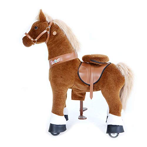 PonyCycle Plush Walking Brown Horse for Age 3-5, Brown and Black Horse Medium Size for Age 4-8