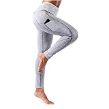 K&T Women's Yoga Pants, Power Flex High Waist Tummy Control Workout Yoga Capri Leggings with Out Pockets(Large, Light Grey)