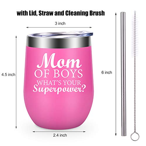 Mom of Boys What's Your Superpower - Boy Mom Gifts for Women - Funny Mom Birthday, Mothers Day, Thanksgiving, Christmas Gifts for Boymom, Mother of Boys - LEADO Boy Mom Wine Tumbler Mommy's Sippy Cup