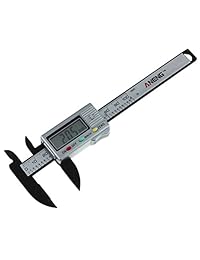 BESTOMZ   Calibrador digital electrónico (conversión métrico, 0   4 pulgadas 3.937 in, micrometro de fibra de carbono, pantalla LCD extragrande, incluye herramienta de medición), color plateado