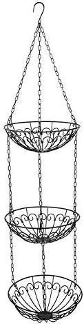 Hanging Basket, 3 Tiers Hollow Out Iron Vegetable Fruit Hanging Basket Holder Kitchen Storage Organizer Large Hanging Basket